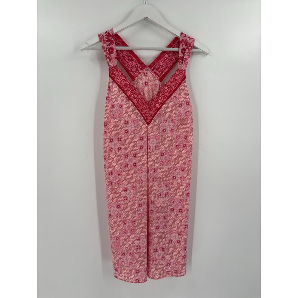 Oscar De La Renta Nightgown Womens Small Pink Satin V Neck Chemise Knee Length